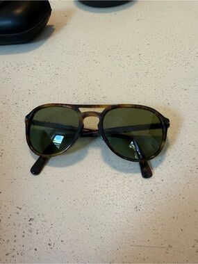 Persol Tortoiseshell Frame Sunglasses with Green Lenses